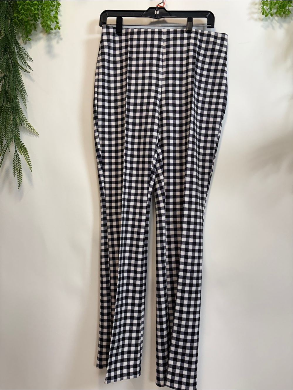 Black and White Checkered Boot Cut Pants